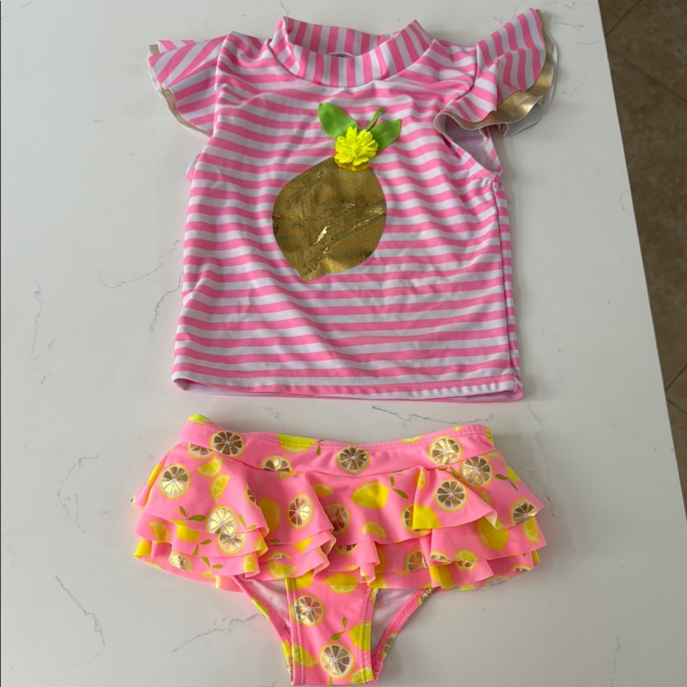 Pink Striped Pineapple Swimsuit Set from Wetsuit Club. Size 6